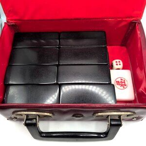 Vintage Domino Set in Carry Case - 32 Dominoes, 1 Die, 1 Dealer's Tile GUC